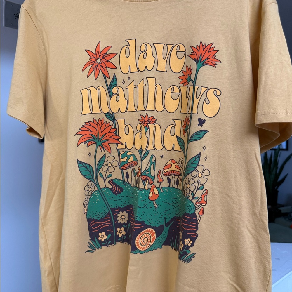 Tan Short Sleeve Graphic Tee with Orange Accents